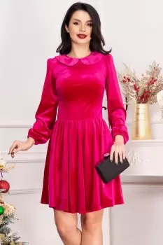 Rochie fucsia din catifea Fiolla in clos cu guler imagine