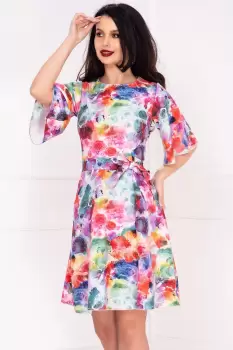 Rochie in clos Molly cu maneci evazate si imprimeu colorat by InPuff imagine