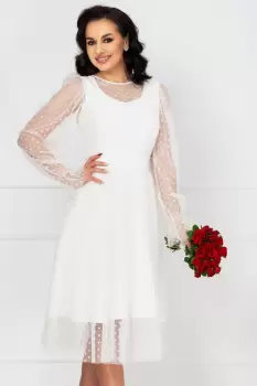 Rochie InPuff eleganta de cununie ivoire acoperita de tul cu buline imagine