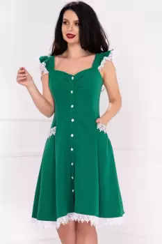 Rochie InPuff verde cu volanase la umeri si broderie aplicata imagine