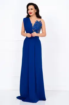 Rochie lunga de seara Gilda albastra cu fronseuri si bust brodat imagine