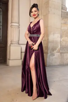 Rochie lunga eleganta din tafta bordo Camila imagine
