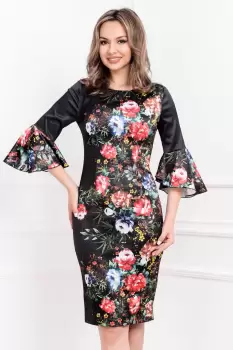 Rochie MBG din tafta neagra cu maneci clopot imagine