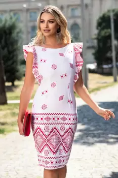 Rochie MBG eleganta alba cu imprimeu rosu imagine