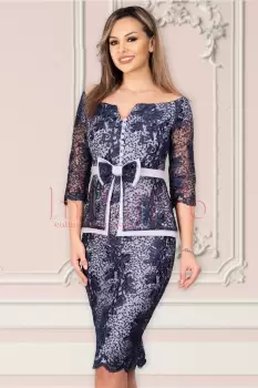 Rochie MBG eleganta cu broderie bleumarin si paiete imagine