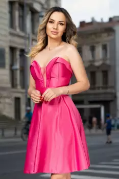 Rochie midi de ocazie din tafta ciclam imagine