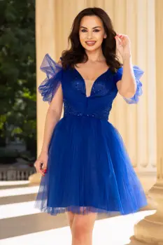 Rochie mini baby doll din tulle si paiete imagine