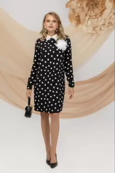 Rochie mini Pretty Girl cu buline albe si floare tip brosa imagine