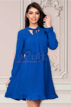 Rochie Moze albastra cu volanase si cret in talie imagine