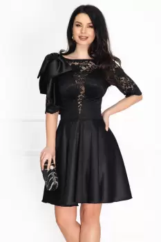 Rochie neagra de ocazie in clos cu funda pe umar imagine