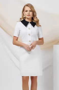 Rochie office Pretty Girl usor evazata din tesatura texturata din bumbac imagine