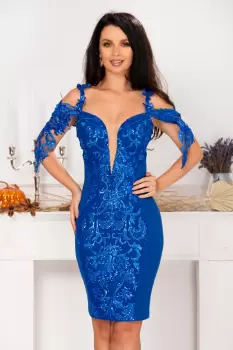 Rochie pretioasa Melissa albastru royal cu broderie si paiete imagine