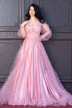 Rochie pretioasa rose Patrizia din tulle cu sclipici si margele imagine