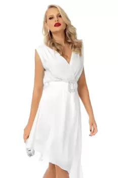 Rochie Pretty Girl de ocazie ivoire asimetrica cu cordon detasabil imagine