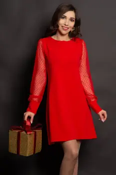 Rochie rosie lejera cu maneci din tulle cu buline imagine