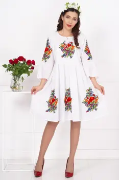 Rochie traditionala alba Angelica cu flori multicolore brodate imagine
