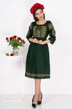 Rochie traditionala Eugenia cu broderie bej labirint imagine