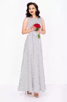 Rochie vaporoasa de zi eleganta Effect alba cu buline negre imagine