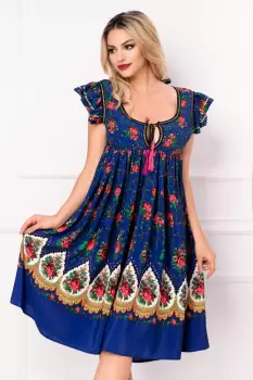 Rochie Venezia lejera albastra cu decupaj la spate si imprimeu floral imagine