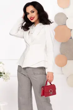 Sacou elegant alb din stofa cu revere si peplum in talie imagine