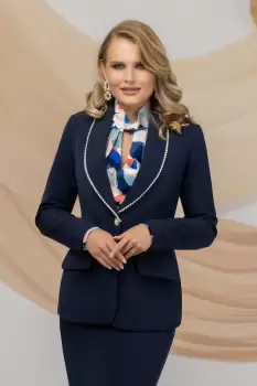 Sacou elegant bleumarin Pretty Girl cu perle la baza gatului imagine