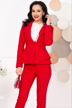 Sacou elegant rosu din stofa cu revere si peplum in talie imagine