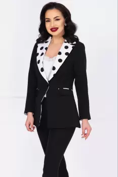 Sacou negru dama cu mansete si rever cu buline imagine