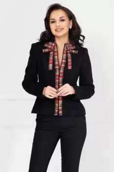 Sacou negru Effect din stofa decorat fundita din chanel imagine