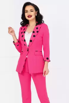 Sacou office fuchsia cu mansete si rever cu buline imagine