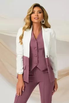 Sacou office Pretty Girl ecru-lila prafuit cambrat cu nasturi imbracati imagine