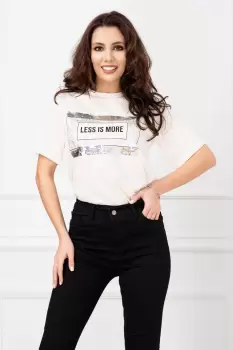 Tricou alb trendy cu imprimeu Less Is More imagine