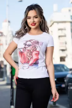 Tricou casual alb cu imprimeu coffe time imagine