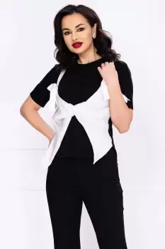 Tricou elegant negru cu funda stilizata alba imagine