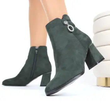 Botine kaki cu toc Ianda imagine