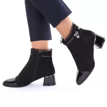 Botine piele ecologica negre Gerda imagine