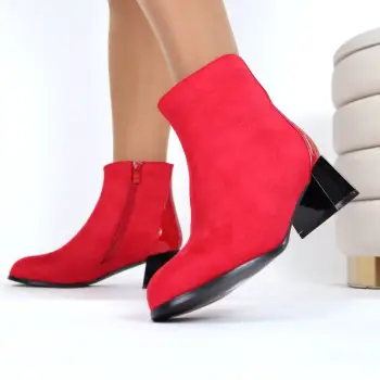 Botine rosii cu toc Zania imagine