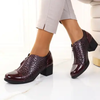 Pantofi cu toc patrat bordo Nedina imagine