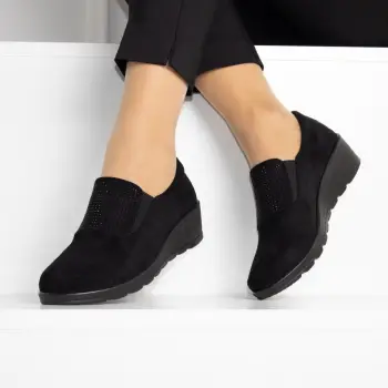 Pantofi negri piele ecologica intoarsa Brina imagine