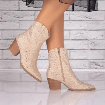 Botine dama Bej din Piele Ecologica Intoarsa Nitaja imagine