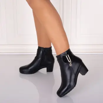 Botine Dama Imblanite cu toc Negre din Piele Ecologica Jomya imagine