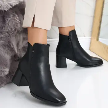 Botine Dama Imblanite Negre din Piele Ecologica Ailoca imagine