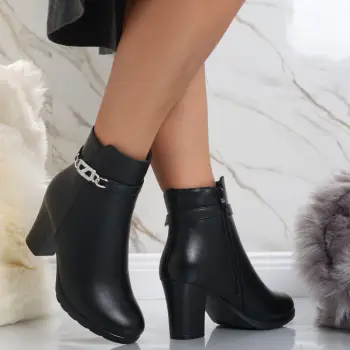 Botine Dama Imblanite Negre din Piele Ecologica Armonia imagine