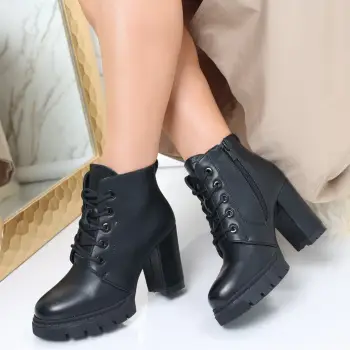 Botine Dama Imblanite Negre din Piele Ecologica Ayova imagine