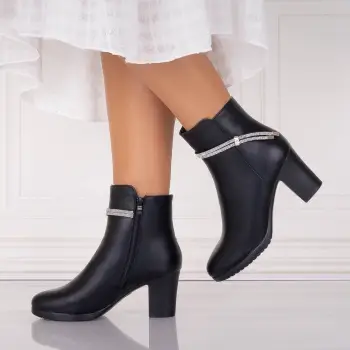 Botine Dama Imblanite Negre din Piele Ecologica Eniola imagine