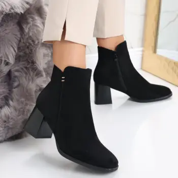 Botine Dama Imblanite Negre din Piele Ecologica Intoarsa Ailoca imagine