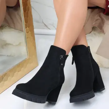 Botine Dama Imblanite Negre din Piele Ecologica Intoarsa Belinda imagine