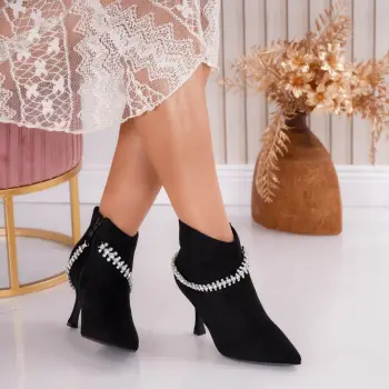 Botine dama Negre din Piele Ecologica Intoarsa Baro imagine