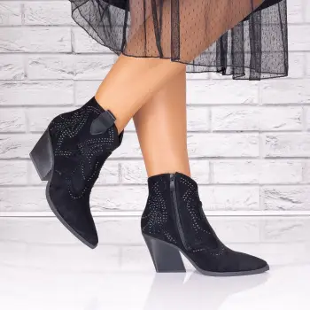 Botine dama Negre din Piele Ecologica Intoarsa Joida imagine