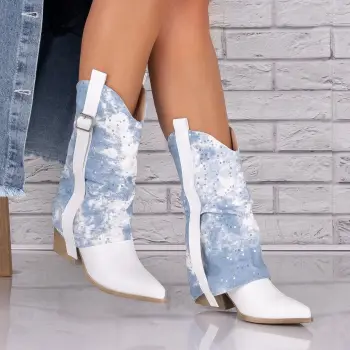 Cizme dama Albe din Piele Ecologica Zayra imagine