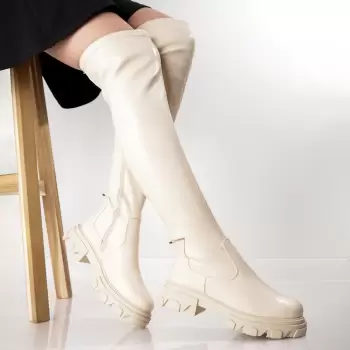 Cizme Dama Bej din Piele Ecologica Anova imagine